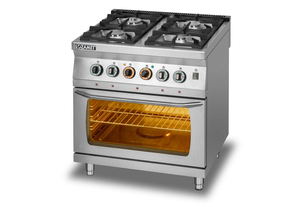 Kuchnia gazowa 4-palnikowa z piekarnikiem elektrycznym GN 2/1, 800x700x900 mm | LOZAMET, L700.KG4-PE