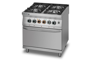 Kuchnia gazowa 4-palnikowa z piekarnikiem elektrycznym i termoobiegiem GN 2/1, 900x900x900 mm | LOZAMET, L900.KG4.PET