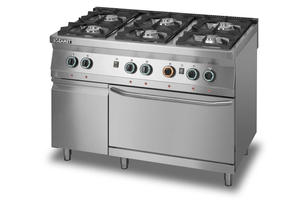 Kuchnia gazowa 6-palnikowa z piekarnikiem gazowym GN 2/1 i szafką, 1350x900x900 mm | LOZAMET, L900.KG6.PG.SD