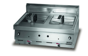 Frytownica gazowa dwukomorowa 2x 11 l z kranem spustowym, nastawna, 13,2 kW, 800x7650x270 mm | LOZAMET, LGF224