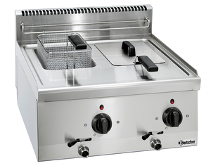 Frytownica elektryczna dwukomorowa 2x6 l z kranem spustowym, nastawna, 6,6 kW, 400 V, 600x600x290 mm | BARTSCHER, 600 Imbiss