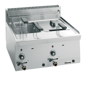 Frytownica gazowa dwukomorowa 2x8 l z kranem spustowym, nastawna, 13,4 kW, 600x600x290 mm | BARTSCHER, 600 Imbiss