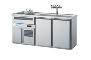 Barowy stół chłodniczy, 2-drzwiowy ze zlewem 2-komorowym po lewej stronie, 0,44 kW, 1950x700x980 mm | RILLING, AGT M722L 81-1/1