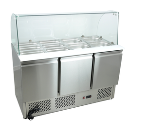 Stół chłodniczy 3-drzwiowy, na sałatki, z nadstawą szklaną, agregat z dołu, GN 1/1, 380 l, 0,3 kW, 1365x700x1300 mm | REDFOX, STS903