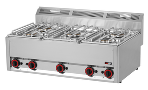 Kuchnia gazowa 5-palnikowa, 16,8 kW, 990x600x290 mm, inox | REDFOX, Linia 600, SP90/5GL