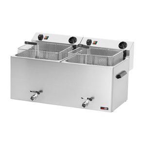 Frytownica elektryczna dwukomorowa 2x 11 l z kranem spustowym, nastawna, 16 kW, 400 V, 720x420x370 mm | REDFOX, FE-1010T