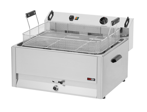 Frytownica elektryczna jednokomorowa 30 l z kranem spustowym, nastawna, 15 kW, 400 V, 670x650x370 mm | REDFOX, FE-60T