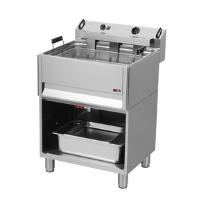 Frytownica elektryczna jednokomorowa 30 l z kranem spustowym, na podstawie otwartej, 15 kW, 400 V, 670x650x900 mm | REDFOX, FE-60/P