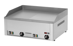 Płyta grillowa elektryczna, ze stali nierdzewnej, 1/2 gładka, 1/2 ryflowana, nastawna, 6 kW, 660x540x220 mm, inox | REDFOX, FTHR-60E