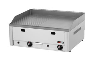 Płyta grillowa gazowa, ze stali nierdzewnej, 1/2 gładka, 1/2 ryflowana, nastawna, 8 kW, 660x600x220 mm, inox | REDFOX, FTHR-60G