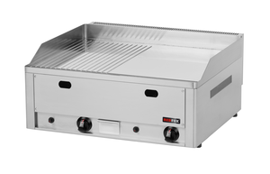Płyta grillowa gazowa, ze stali nierdzewnej, 1/2 gładka, 1/2 ryflowana, chromowana, nastawna, 8 kW, 660x580x220 mm, inox | REDFOX, FTHRC-60G