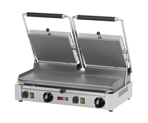 Grill kontaktowy elektryczny ze stali nierdzewnej, gładki, ryflowany, nastawny, 6 kW, 614x405x182 mm, inox | REDFOX, PD-2020L