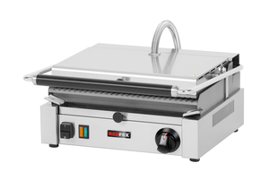 Grill kontaktowy elektryczny ze stali nierdzewnej, ryflowany, nastawny, 3 kW, 409x405x182 mm, inox | REDFOX, PM-2015R