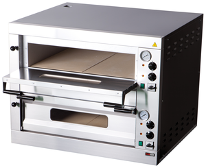 Piec do pizzy 2-komorowy, drzwi przeszklone, oświetlenie komory, 8x pizza 330 mm, 9,6 kW, 975x835x763 mm | REDFOX, E-8