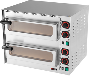 Piec do pizzy 2-komorowy, drzwi przeszklone, 2x pizza 350 mm, temperatura maksymalna 300 C, 3,4 kW, 577x537x478 mm | REDFOX, FP-68R