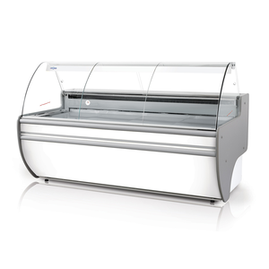 Lada chłodnicza z szybą giętą, blatem z płyty laminowanej, podświetlanym plafonem dolnym, 1370x1070x1220 mm | RAPA, L-C 137/107