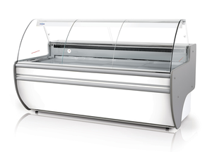 Lada chłodnicza z szybą giętą, blatem z płyty laminowanej, podświetlanym plafonem dolnym, 2010x1070x1220 mm | RAPA, L-C 201/107