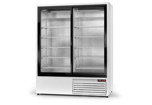 Szafa chłodnicza przeszklona w obudowie ze stali nierdzewnej bez wentylatora, drzwi suwane 928 l | RAPA, Sch-SR 1200 NZ