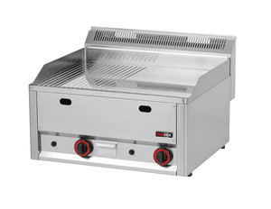 Płyta grillowa gazowa, ze stali nierdzewnej, 1/2 gładka, 1/2 ryflowana, chromowana, nastawna, 8 kW, 660x600x290 mm, inox | REDFOX, Linia 600, FTHRC60GL