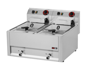 Frytownica elektryczna dwukomorowa, 2x 8 l z kranem spustowym, nastawna, 12 kW, 400 V, 660x600x290 mm | REDFOX, Linia 600, FE60ELT