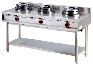 Kuchnia gazowa wok, 3-palnikowa, wolnostojąca, 39 kW, 1500x600x800 mm, inox | REDFOX, K-3G