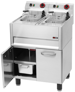 Frytownica elektryczna dwukomorowa, 2x 8 l z kranem spustowym, wolnostojąca z drzwiami, 12 kW, 400 V, 660x600x900 mm | REDFOX, Linia 600, FE61ELT