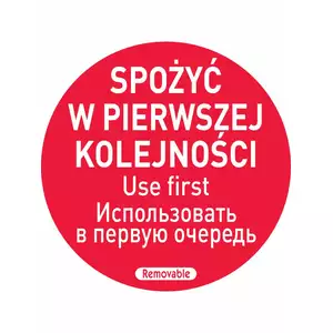 Naklejki Food Safety - SPOŻYĆ W PIERWSZEJ KOLEJNOŚCI, 500 sztuk w rolce, wielorazowe | HENDI, 850152