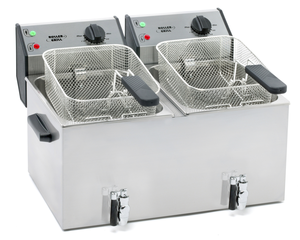Frytownica elektryczna dwukomorowa 2x 8 l z kranem spustowym, nastawna, 7,2 kW, 230 V, 590x450x370 mm | ROLLER GRILL, 777326