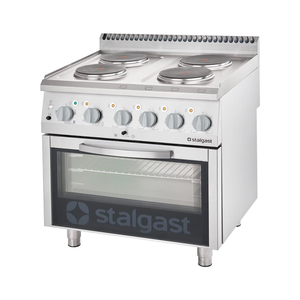 Kuchnia elektryczna 4-płyty grzewcze z piekarnikiem elektrycznym (termoobieg), 17,4 kW, 800x700x850 mm | STALGAST, Linia 700