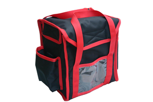Torba na 4 pudełka 200x250 mm, z kodury, czarna z czerwoną lamówką | FURMIS, Lunchbox-4