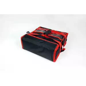 Torba do pizzy na 2 pudełka 500x500 mm, z nylonu, czarna z czerwoną lamówką | FURMIS, T2XL