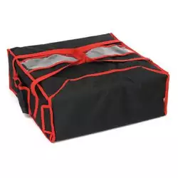Torba do pizzy na 4 pudełka 450x450 mm, z kodury, czarna z czerwoną lamówką | FURMIS, T4L