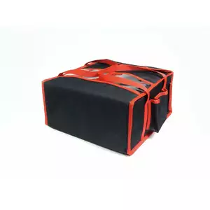 Torba do pizzy na 4 pudełka 400x400 mm, z kodury, czarna z czerwoną lamówką | FURMIS, T4M