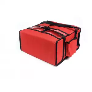 Torba do pizzy na 4 pudełka 400x400 mm, z kodury, czerwona z czarną lamówką | FURMIS, T4M