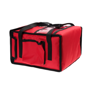 Torba do pizzy na 4 pudełka 350x350 mm, z kodury, czerwona z czarną lamówką | FURMIS, T4S
