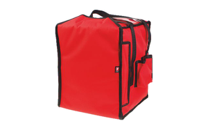 Torba do pizzy na 8 pudełek 350x350 mm, z kodury, czarna z czerwoną lamówką | FURMIS, T8S