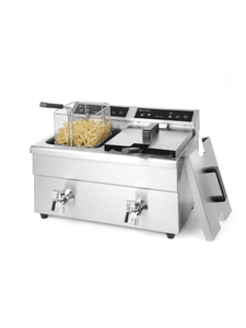Frytownica indukcyjna dwukomorowa 2x 8 l z kranem spustowym, 7 kW, 230 V, 485x580x406 mm | HENDI, Kitchen Line