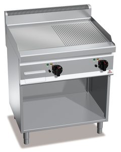 Płyta grillowa, gazowa, ze stali nierdzewnej, 1/2 gładka i 1/2 ryflowana, wolnostojąca, 13,8 kW, 800x700x290 mm | BERTO'S, Macros 700, Multipan, G7FM8M-2