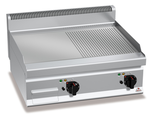 Płyta grillowa, elektryczna, ze stali nierdzewnej, 1/2 gładka i 1/2 ryflowana, nastawna, 9,6 kW, 800x700x290 mm | BERTO'S, Macros 700, Powered Multipan, E7FM8BP-2