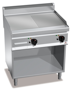 Płyta grillowa, elektryczna, ze stali nierdzewnej, 1/2 gładka i 1/2 ryflowana, wolnostojąca, 9,6 kW, 800x700x290 mm | BERTO'S, Macros 700, Powered Multipan, E7FM8MP-2