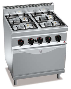 Kuchnia gazowa 4-palnikowa z piekarnikiem gazowym GN 2/1, 29,3 kW, 800x700x900 mm | BERTO'S, Macros 700, Eco Power, G7F4PW+FG