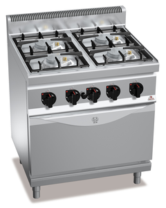 Kuchnia gazowa 4-palnikowa z piekarnikiem gazowym GN 2/1, 29,3 kW, 800x700x900 mm | BERTO'S, Macros 700, Eco Power, G7F4PW+FG