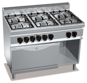 Kuchnia gazowa 6-palnikowa z piekarnikiem elektrycznym statycznym GN 2/1 i szafką, 41 kW, 1200x700x900 mm | BERTO'S, Macros 700, Eco Power, G7F6PW+FE