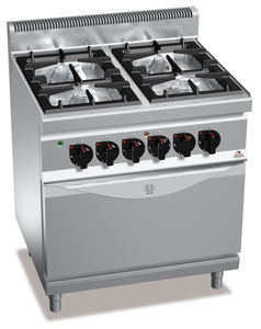 Kuchnia gazowa 4-palnikowa z piekarnikiem elektrycznym statycznym GN 2/1, 28,5 kW, 800x700x900 mm | BERTO'S, Macros 700, High Power, G7F4+FE
