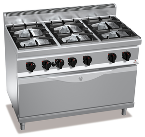 Kuchnia gazowa 6-palnikowa z piekarnikiem gazowym 1051x530 mm, 54 kW, 1200x700x900 mm | BERTO'S, Macros 700, Max-Power, G7F6P+T