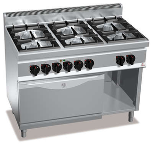Kuchnia gazowa 6-palnikowa z piekarnikiem elektrycznym statycznym GN 2/1 i szafką, 39 kW, 1200x700x900 mm | BERTO'S, Macros 700, High Power, G7F6+FE