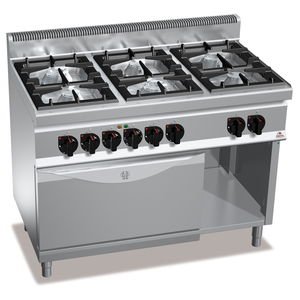 Kuchnia gazowa 6-palnikowa z piekarnikiem elektrycznym statycznym GN 2/1 i szafką, 39 kW, 1200x700x900 mm | BERTO'S, Macros 700, High Power, G7F6+FE