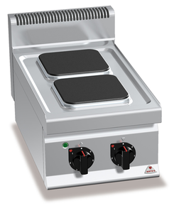 Kuchnia elektryczna 2-płytowa, płyty kwadratowe, nastawna, 5,2 kW, 400x700x900 mm | BERTO'S, Macros 700, High Power, E7PQ2B