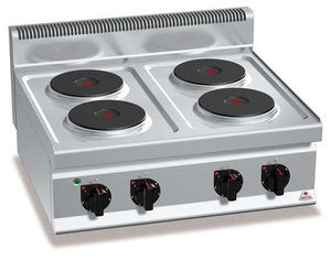 Kuchnia elektryczna 4-płytowa, płyty okrągłe, nastawna, 10,4 kW, 800x700x290 mm | BERTO'S, Macros 700, High Power, E7P4B