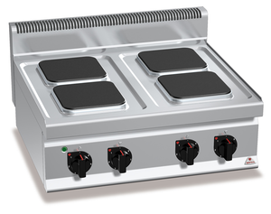 Kuchnia elektryczna 4-płytowa, płyty kwadratowe, nastawna, 10,4 kW, 800x700x290 mm | BERTO'S, Macros 700, High Power, E7PQ4B
